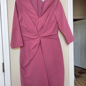 Kay Unger Dusty Rose Twist-Front Midi Dress